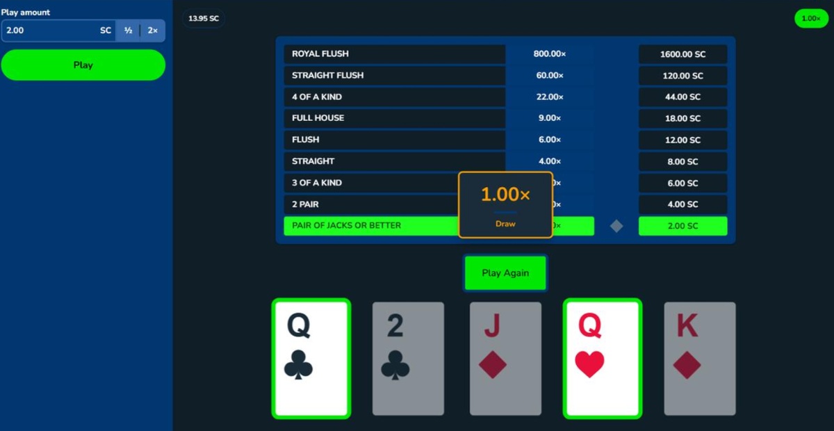 draw and finsih video poker round
